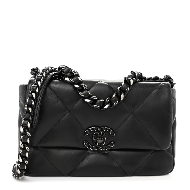 CHANEL 19 MEDIUM FLAP BAG ?C QUILTED LAMBSKIN SILVER HARDWARE
