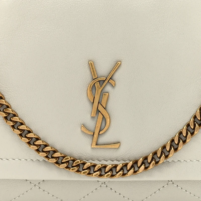 SAINT LAURENT MINI NOLITA BLANC VINTAGE QUILTED MONOGRAM LAMBSKIN LEATHER AGED GOLD HARDWARE - Image 8