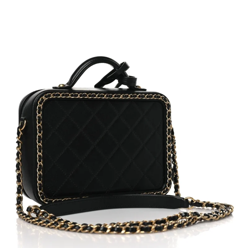 CHANEL CC FILIGREE VANITY CASE SMALL BLACK QUILTED GOATSKIN LEATHER GOLD HARDWARE - Image 3