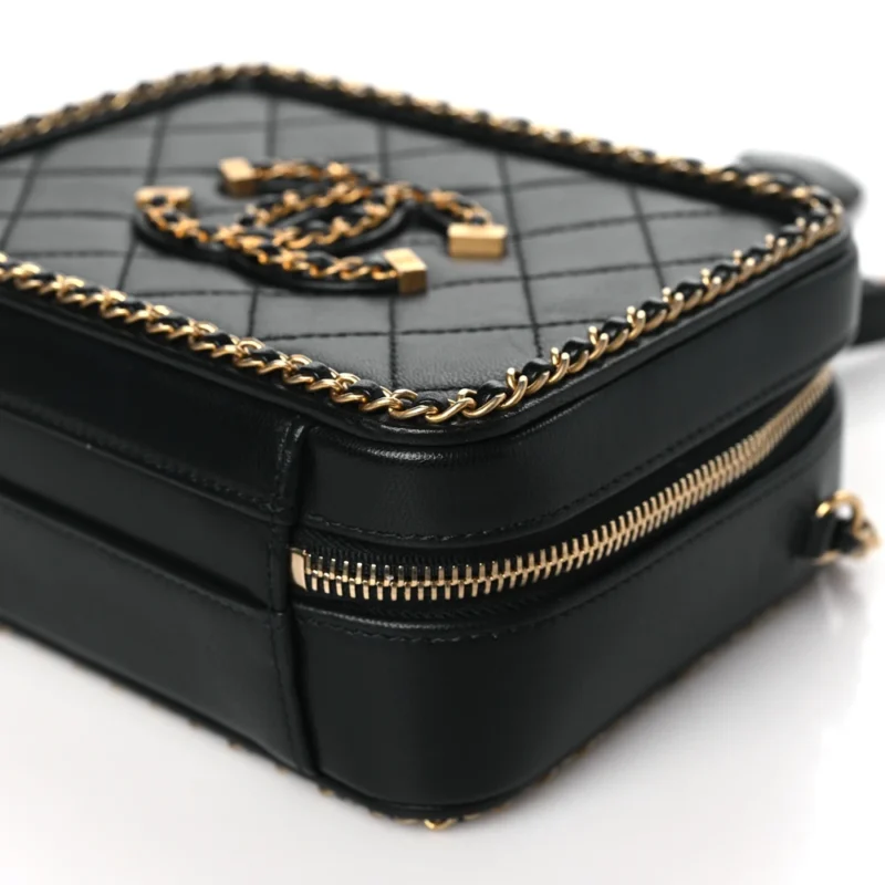 CHANEL CC FILIGREE VANITY CASE SMALL BLACK QUILTED GOATSKIN LEATHER GOLD HARDWARE - Image 5