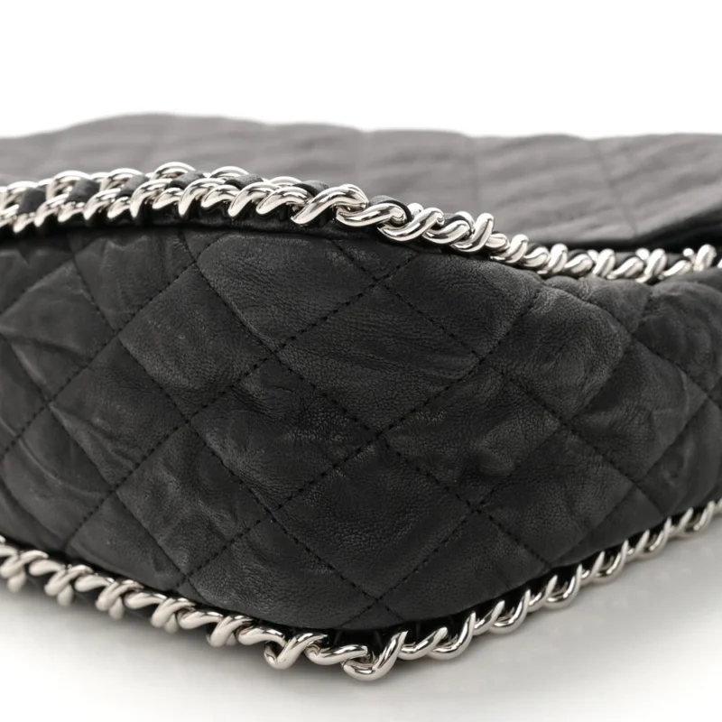 CHANEL CHAIN AROUND FLAP MAXI BLACK QUILTED WASHED LAMBSKIN LEATHER SILVER HARDWARE - Image 5
