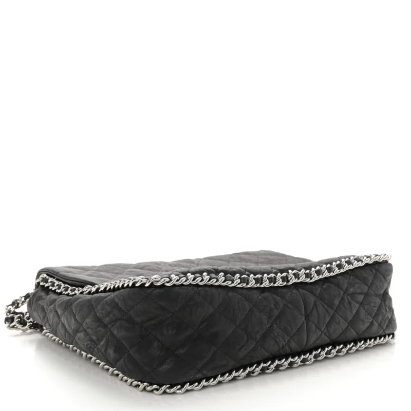 CHANEL CHAIN AROUND FLAP MAXI BLACK QUILTED WASHED LAMBSKIN LEATHER SILVER HARDWARE - Image 6