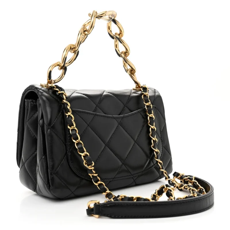 CHANEL COLOR MATCH FLAP SMALL BLACK QUILTED LAMBSKIN LEATHER GOLD HARDWARE - Image 3