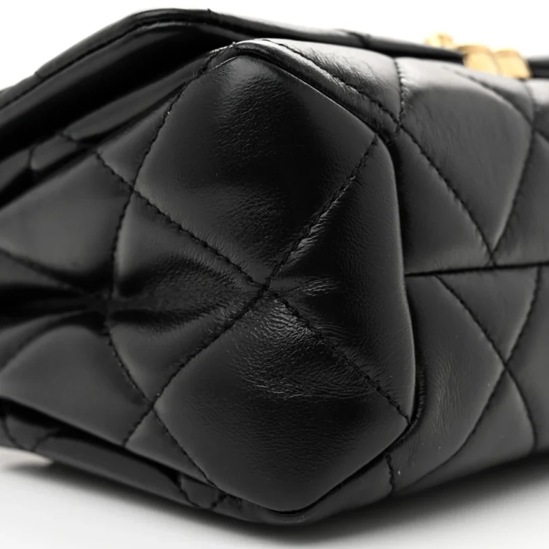 CHANEL COLOR MATCH FLAP SMALL BLACK QUILTED LAMBSKIN LEATHER GOLD HARDWARE - Image 4