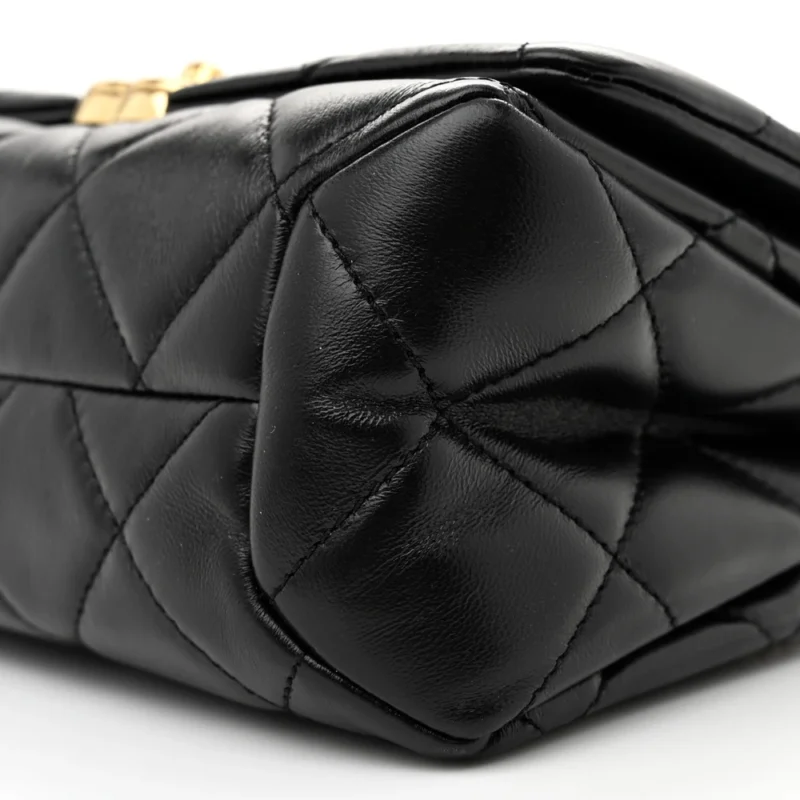 CHANEL COLOR MATCH FLAP SMALL BLACK QUILTED LAMBSKIN LEATHER GOLD HARDWARE - Image 5