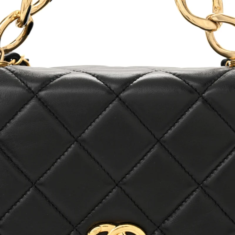 CHANEL COLOR MATCH FLAP SMALL BLACK QUILTED LAMBSKIN LEATHER GOLD HARDWARE - Image 8