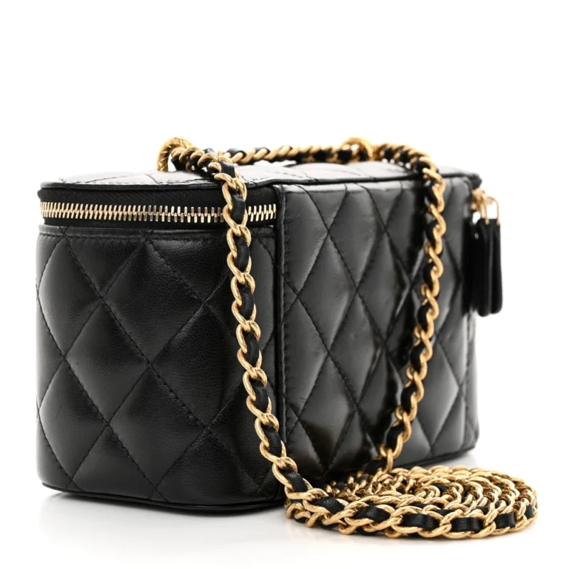 CHANEL CC DYNASTY VANITY CASE SMALL BLACK QUILTED LAMBSKIN LEATHER GOLD HARDWARE - Image 3