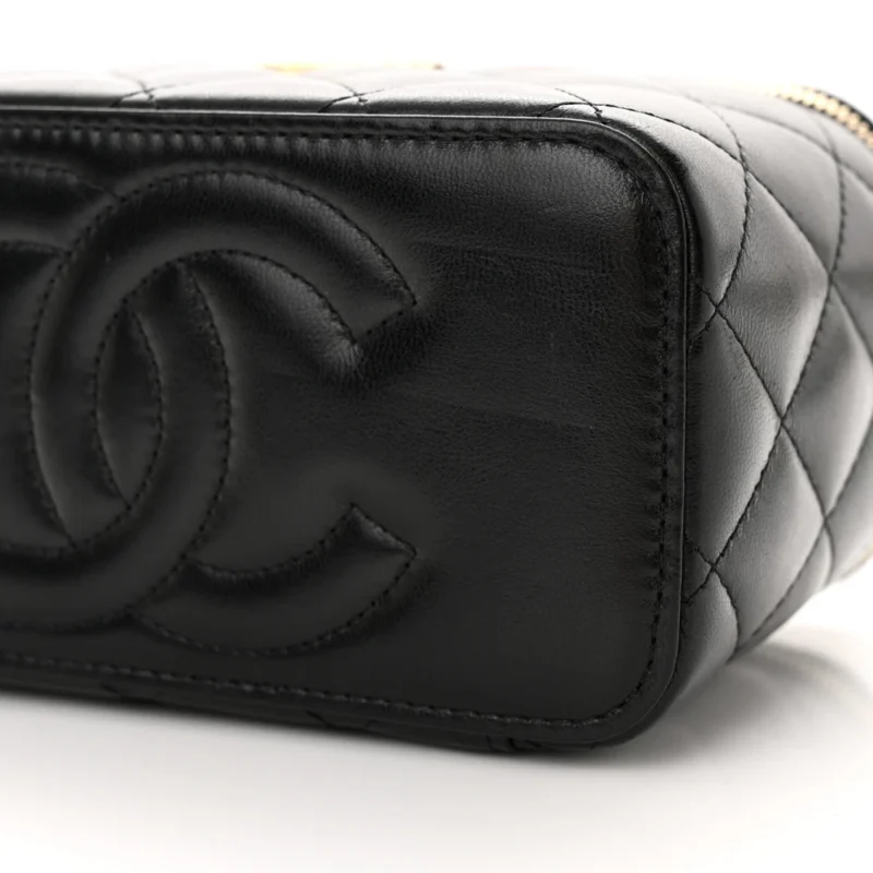 CHANEL CC DYNASTY VANITY CASE SMALL BLACK QUILTED LAMBSKIN LEATHER GOLD HARDWARE - Image 5