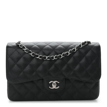 BLACK QUILTED CAVIAR DESIGNER HANDBAGS