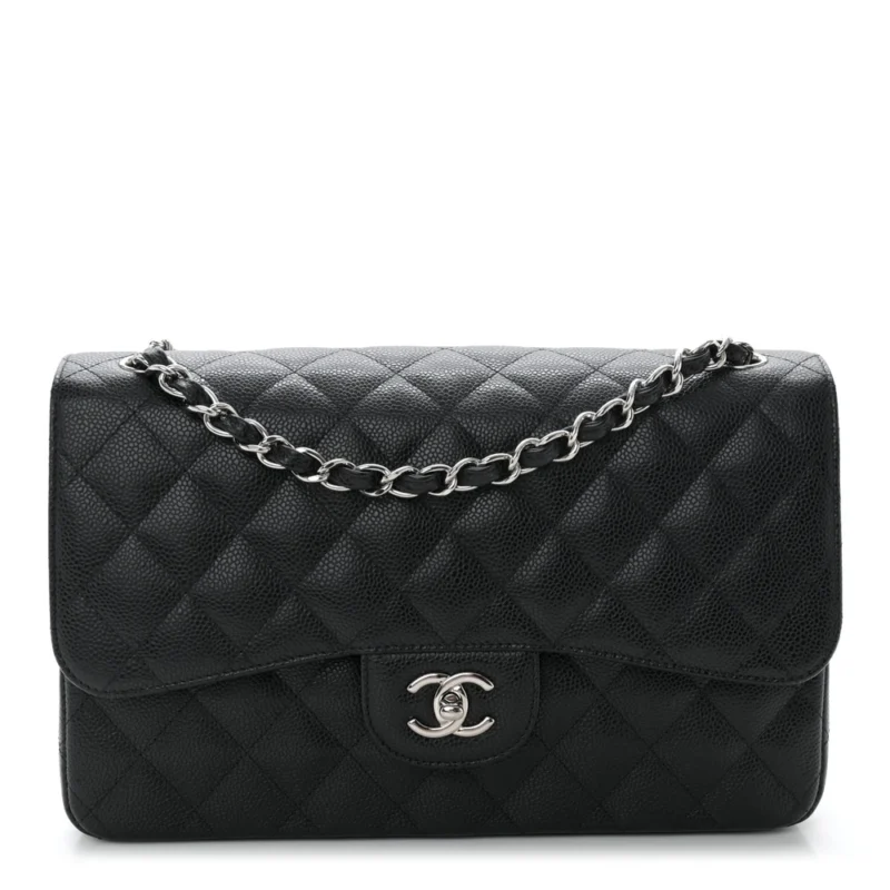 BLACK QUILTED CAVIAR DESIGNER HANDBAGS