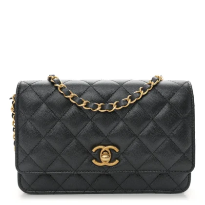 CHANEL QUILTED WALLET ON CHAIN | PEARLY CAVIAR GOLD