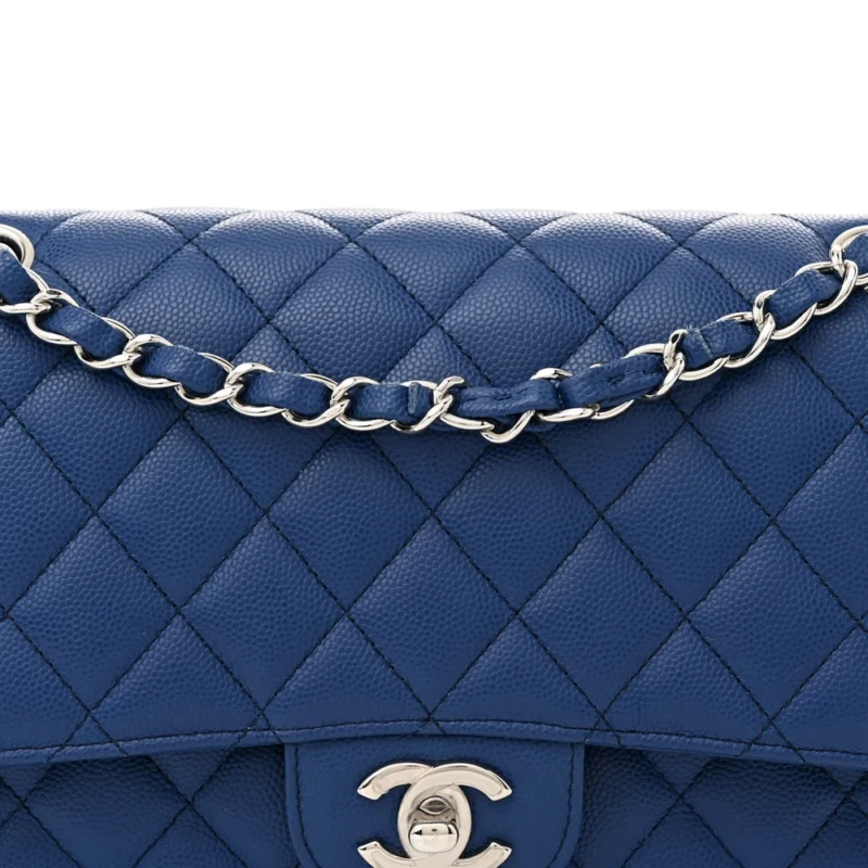 GRADE DESIGNER HANDBAGS | BLUE QUILTED CHANEL FLAP - Image 8