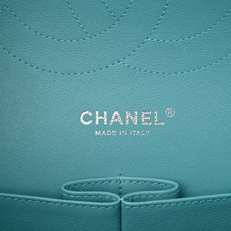 CHANEL DOUBLE FLAP JUMBO TURQUOISE QUILTED LAMBSKIN LEATHER SILVER HARDWARE - Image 2