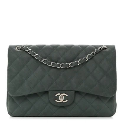CHANEL DOUBLE FLAP JUMBO IN GREEN CAVIAR LEATHER