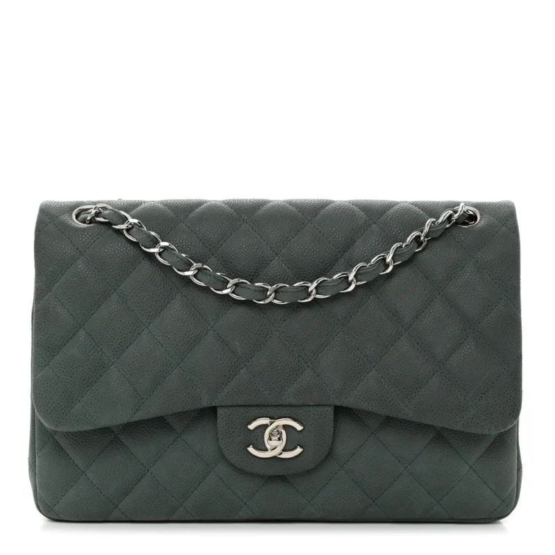 CHANEL DOUBLE FLAP JUMBO IN GREEN CAVIAR LEATHER
