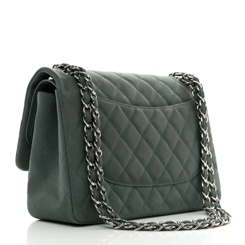 CHANEL DOUBLE FLAP JUMBO IN GREEN CAVIAR LEATHER - Image 3