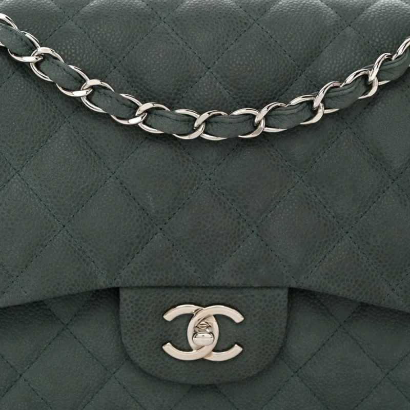 CHANEL DOUBLE FLAP JUMBO IN GREEN CAVIAR LEATHER - Image 8