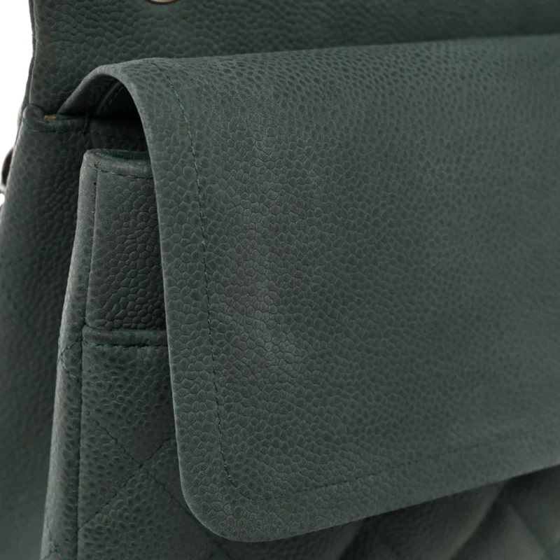 CHANEL DOUBLE FLAP JUMBO IN GREEN CAVIAR LEATHER - Image 9