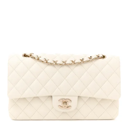 CHANEL DOUBLE FLAP MEDIUM WHITE QUILTED CAVIAR LEATHER