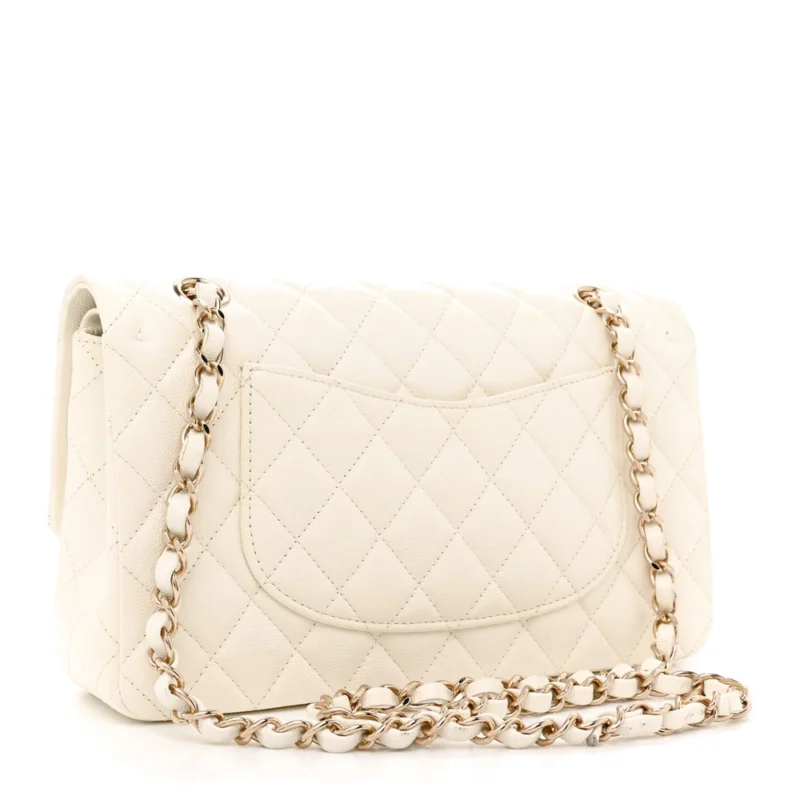 CHANEL DOUBLE FLAP MEDIUM WHITE QUILTED CAVIAR LEATHER - Image 3