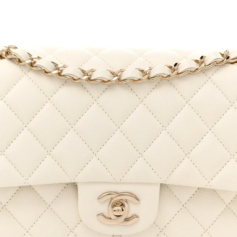 CHANEL DOUBLE FLAP MEDIUM WHITE QUILTED CAVIAR LEATHER - Image 8