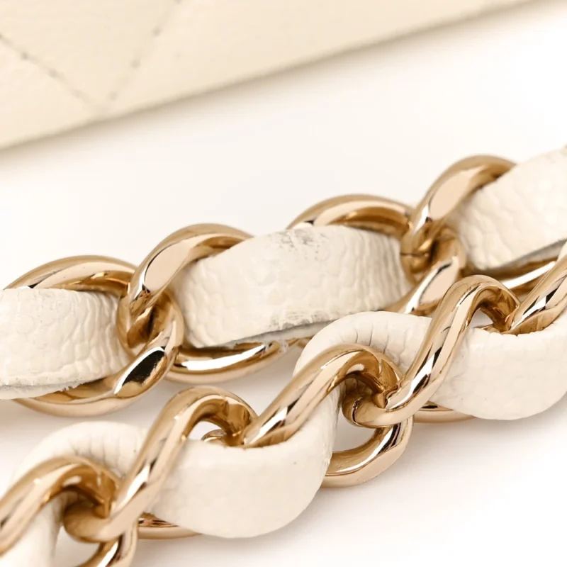CHANEL DOUBLE FLAP MEDIUM WHITE QUILTED CAVIAR LEATHER - Image 9