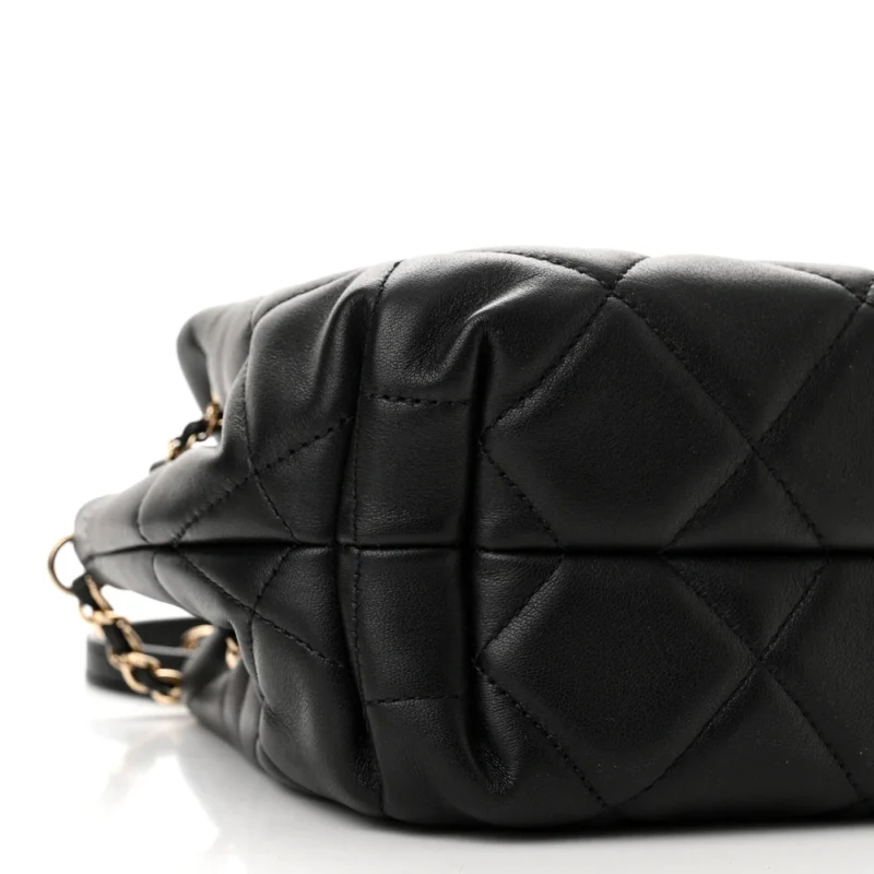 CHANEL CC DWELLER DRAWSTRING BUCKET SMALL BLACK QUILTED LAMBSKIN LEATHER LIGHT GOLD HARDWARE - Image 4