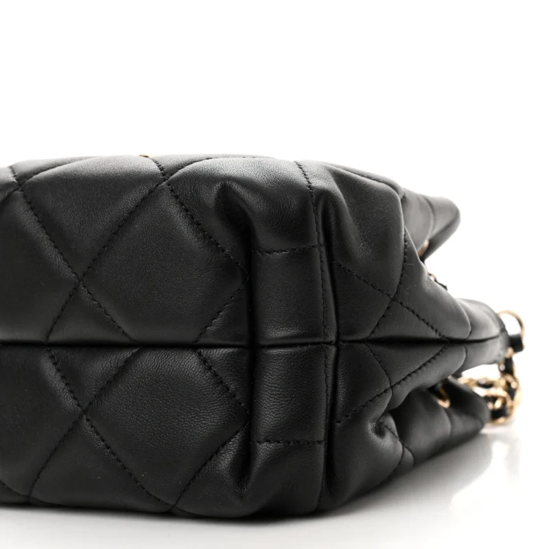 CHANEL CC DWELLER DRAWSTRING BUCKET SMALL BLACK QUILTED LAMBSKIN LEATHER LIGHT GOLD HARDWARE - Image 5