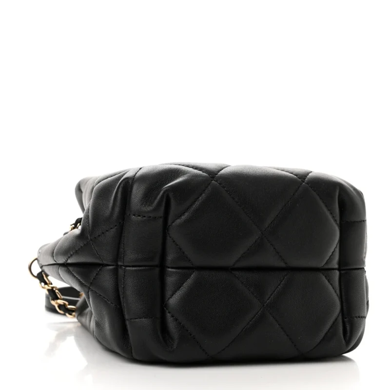 CHANEL CC DWELLER DRAWSTRING BUCKET SMALL BLACK QUILTED LAMBSKIN LEATHER LIGHT GOLD HARDWARE - Image 6