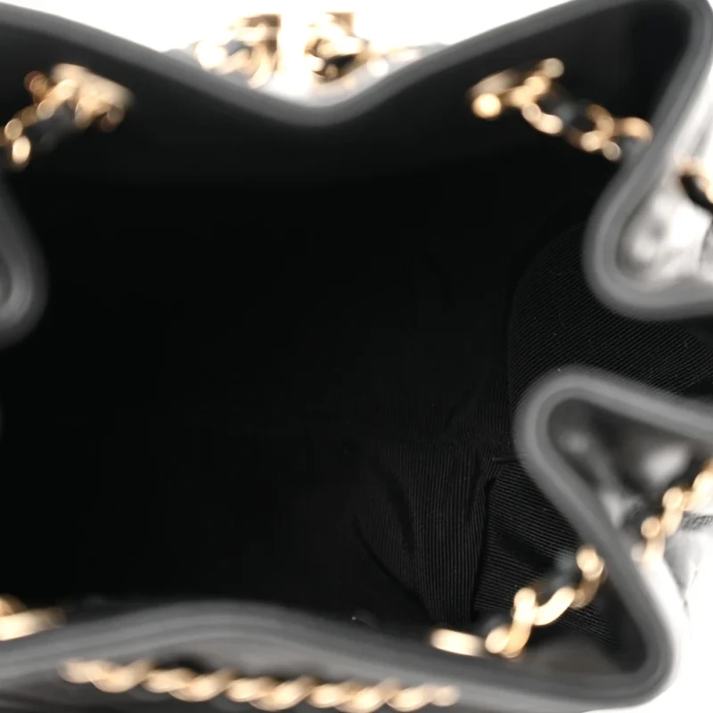 CHANEL CC DWELLER DRAWSTRING BUCKET SMALL BLACK QUILTED LAMBSKIN LEATHER LIGHT GOLD HARDWARE - Image 7