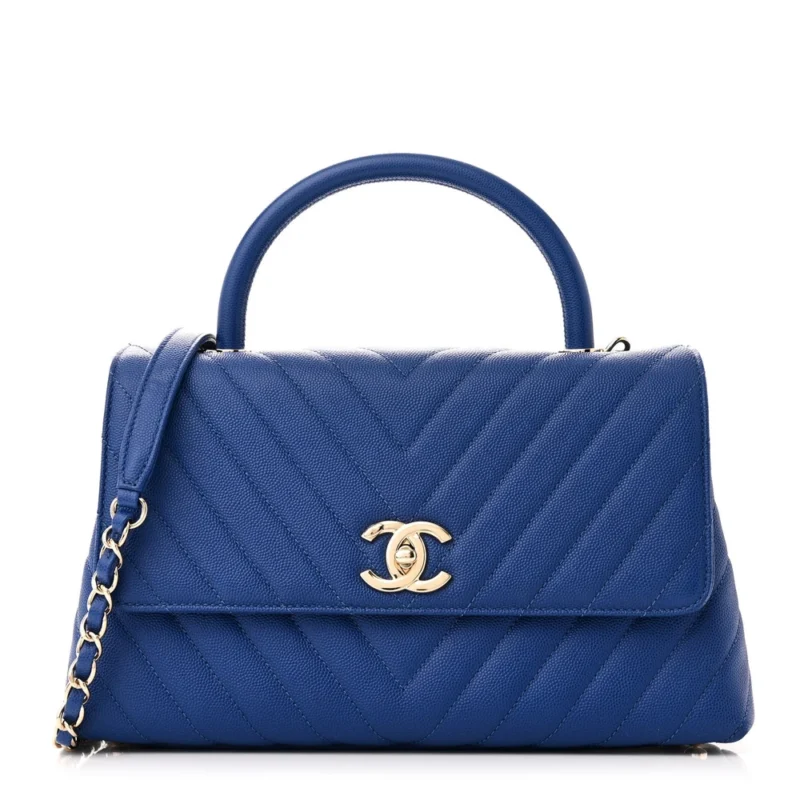 DESIGNER COCO HANDLE HANDBAG ?C SMALL BLUE CHEVRON