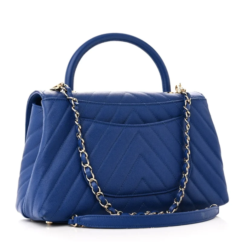 DESIGNER COCO HANDLE HANDBAG ?C SMALL BLUE CHEVRON - Image 3