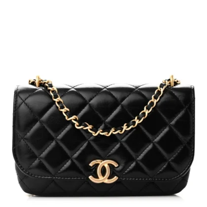 CHANEL FLAP PHONE HOLDER - SMALL BLACK QUILTED LAMBSKIN