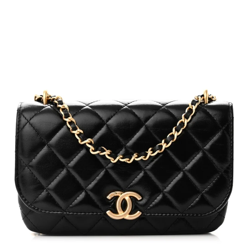 CHANEL FLAP PHONE HOLDER - SMALL BLACK QUILTED LAMBSKIN