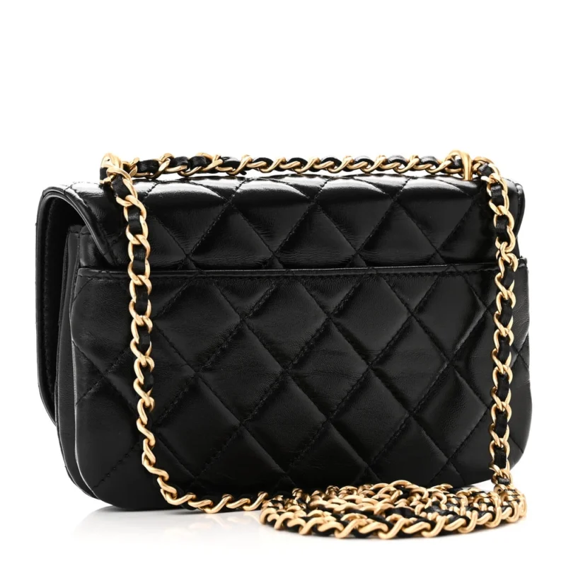 CHANEL FLAP PHONE HOLDER - SMALL BLACK QUILTED LAMBSKIN - Image 3