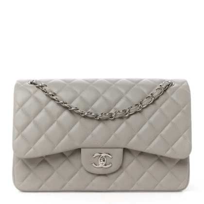 CHANEL DOUBLE FLAP JUMBO GREY LAMBSKIN BAG