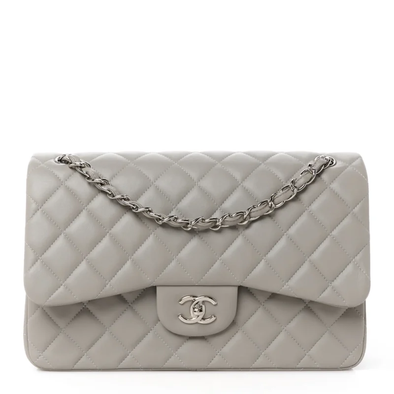 CHANEL DOUBLE FLAP JUMBO GREY LAMBSKIN BAG
