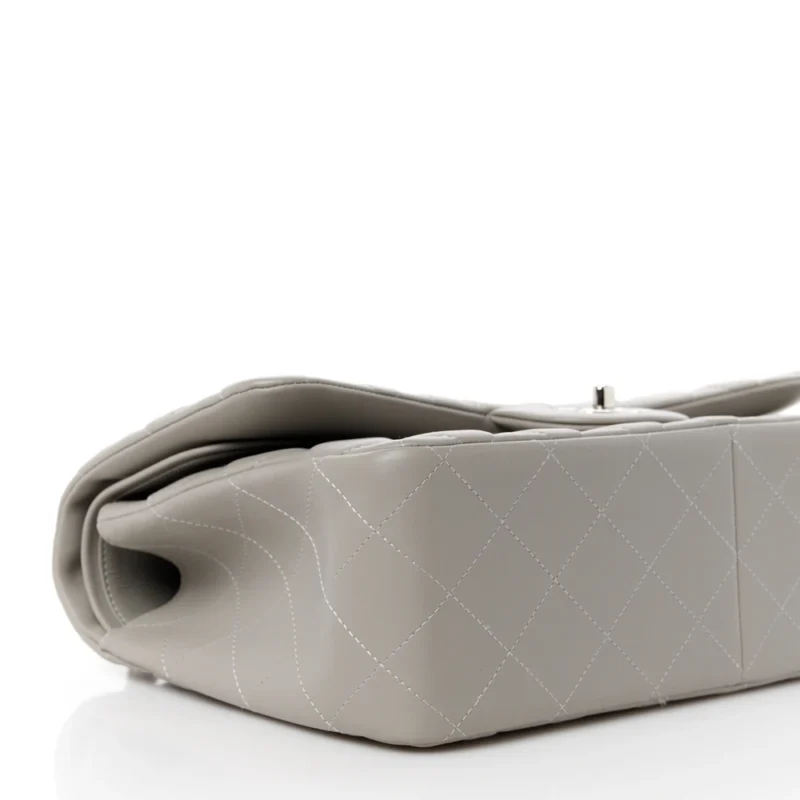 CHANEL DOUBLE FLAP JUMBO GREY LAMBSKIN BAG - Image 4