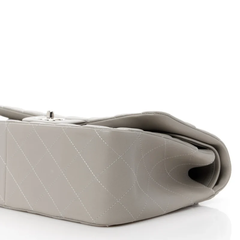 CHANEL DOUBLE FLAP JUMBO GREY LAMBSKIN BAG - Image 5