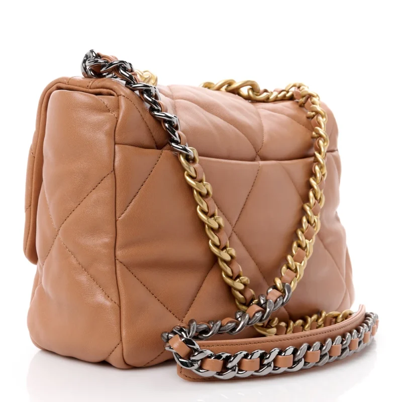 GRADE CHANEL 19 BROWN LAMBSKIN HANDBAG - Image 3
