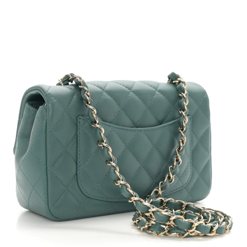 DESIGNER HANDBAGS | GREEN QUILTED MINI FLAP - Image 3
