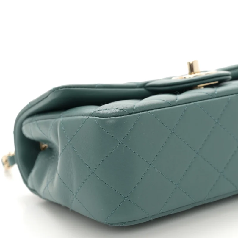 DESIGNER HANDBAGS | GREEN QUILTED MINI FLAP - Image 4