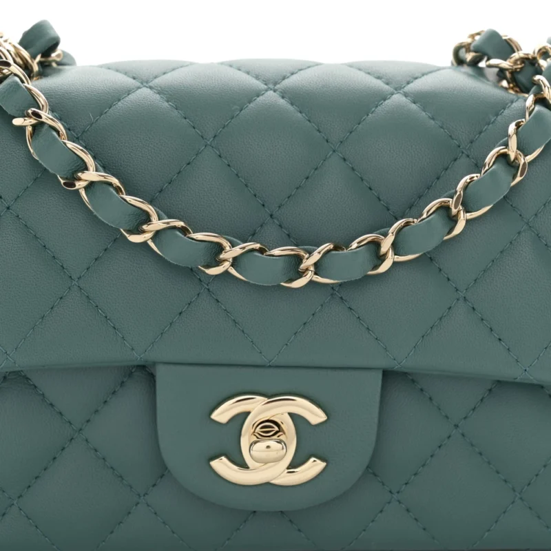DESIGNER HANDBAGS | GREEN QUILTED MINI FLAP - Image 8