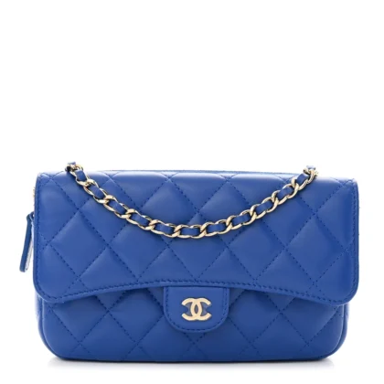 DESIGNER PHONE HOLDER ?C BLUE QUILTED LAMBSKIN