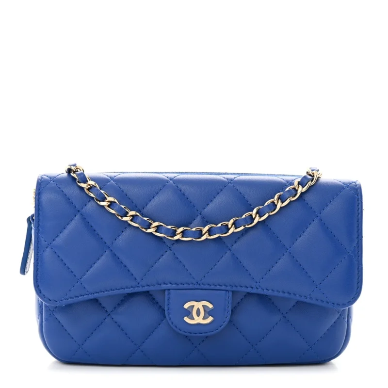 DESIGNER PHONE HOLDER ?C BLUE QUILTED LAMBSKIN