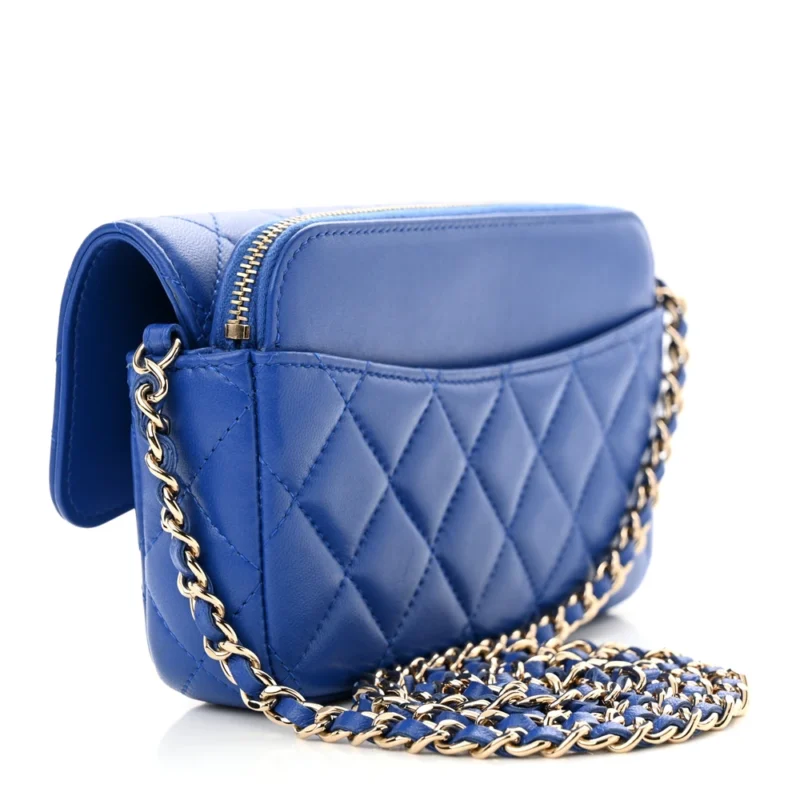 DESIGNER PHONE HOLDER ?C BLUE QUILTED LAMBSKIN - Image 3
