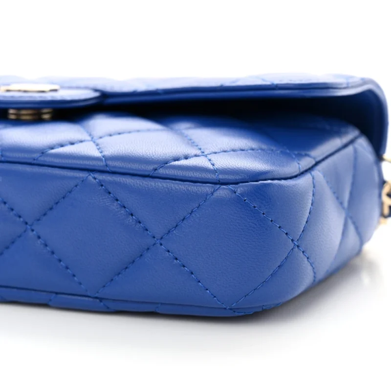 DESIGNER PHONE HOLDER ?C BLUE QUILTED LAMBSKIN - Image 5