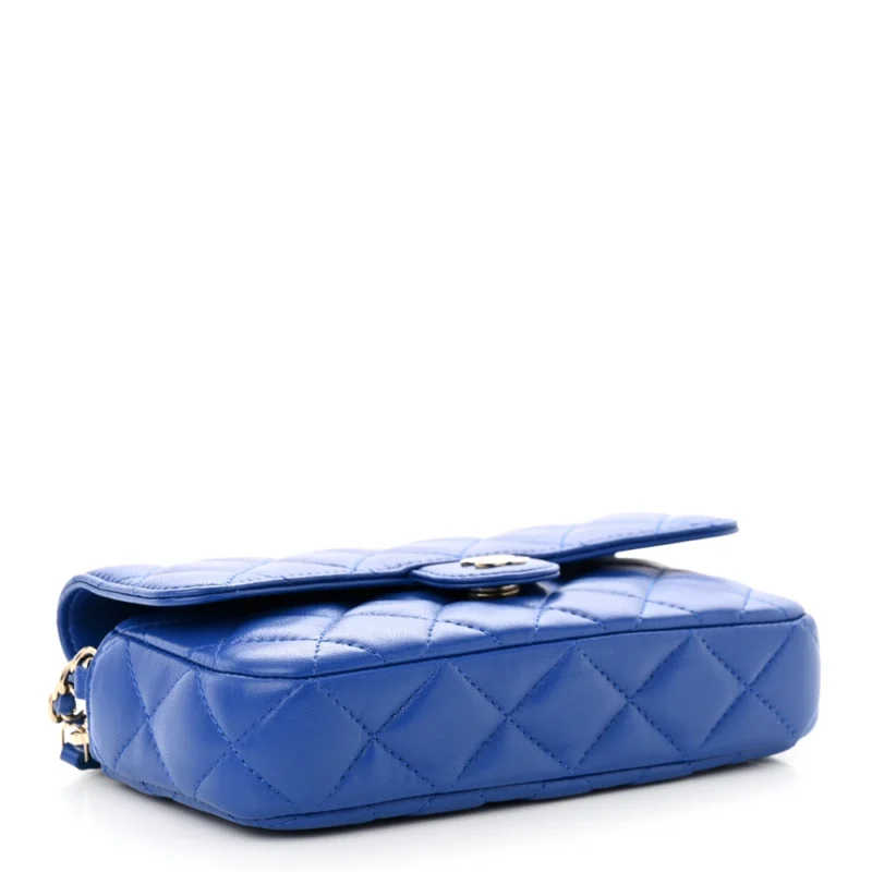 DESIGNER PHONE HOLDER ?C BLUE QUILTED LAMBSKIN - Image 6