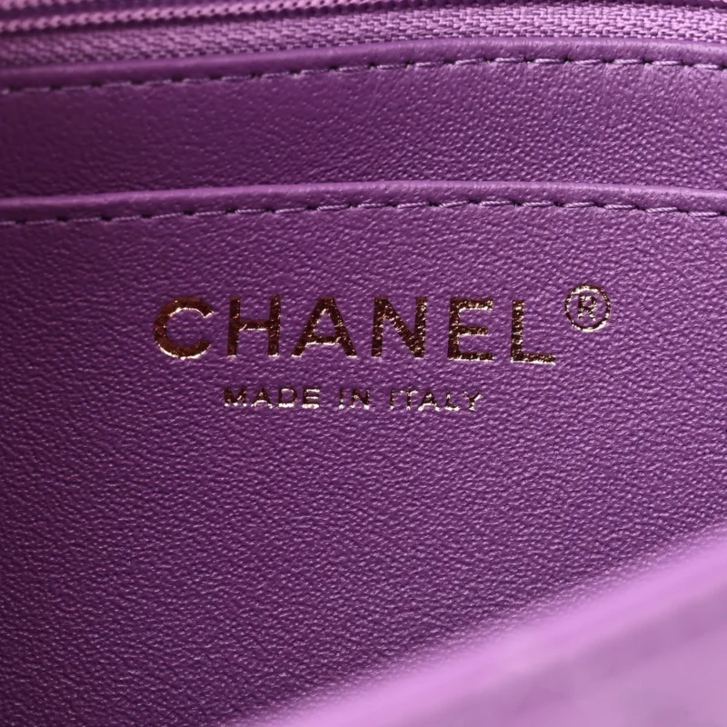 CHANEL FLAP MINI RECTANGULAR PURPLE QUILTED LAMBSKIN LEATHER LIGHT GOLD HARDWARE - Image 2