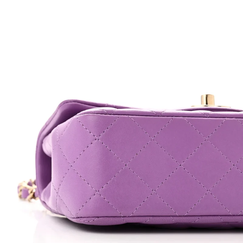 CHANEL FLAP MINI RECTANGULAR PURPLE QUILTED LAMBSKIN LEATHER LIGHT GOLD HARDWARE - Image 4